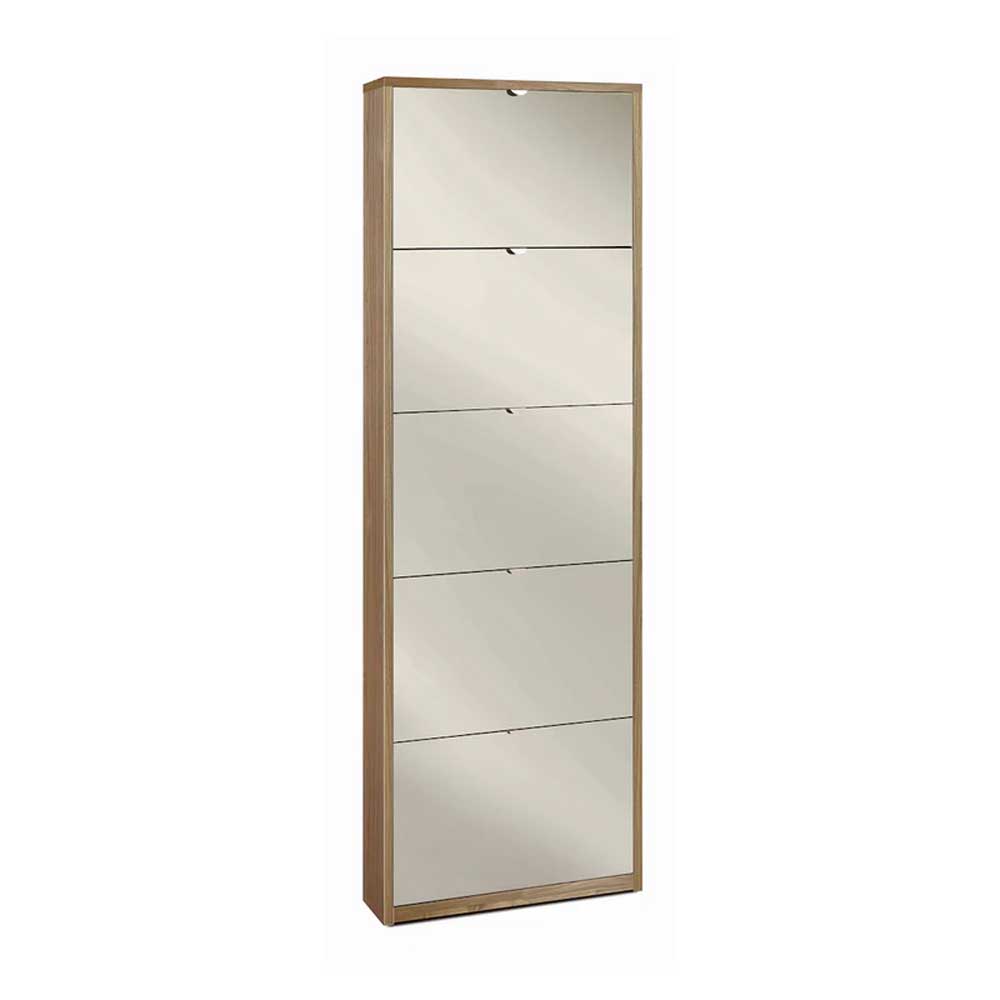 Elegante scarpiera a 5 ante con maniglia satinata finitura Noce Stelvio / Specchio Naturale by Sarmog by CeramicStore | Lo specialista del tuo bagno