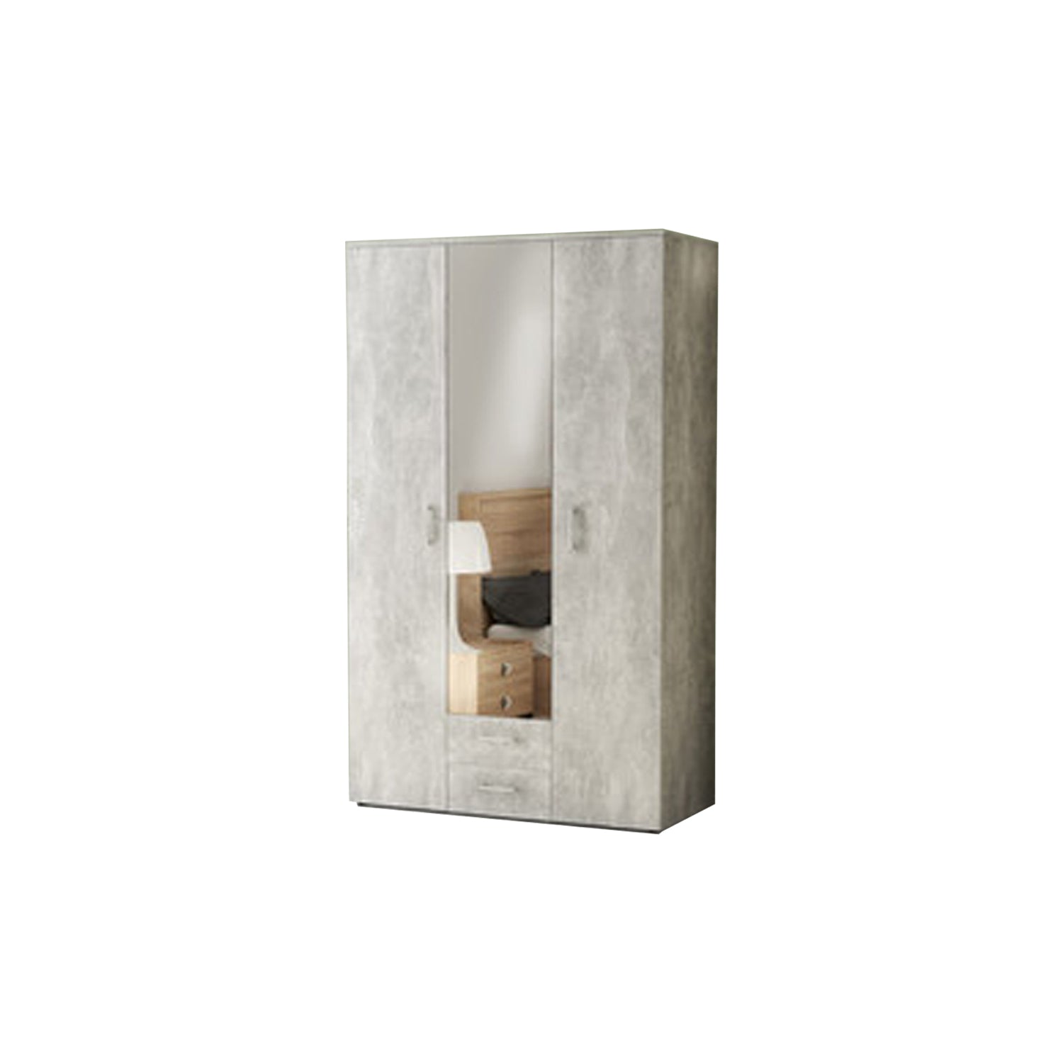 Armadio 3 ante e 2 cassetti, con specchio centrale integrato - Cemento by CeramicStore | Lo specialista del tuo bagno
