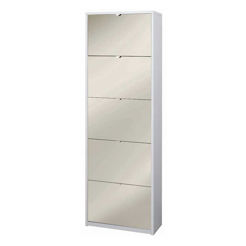 Elegante scarpiera a 5 ante con maniglia satinata Profondità 29 cm finitura Bianco Fiammato / Specchio Naturale by Sarmog by CeramicStore | Lo specialista del tuo bagno