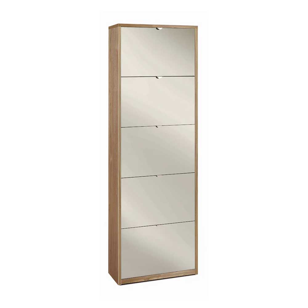 Elegante scarpiera a 5 ante con maniglia satinata Profondità 29 cm finitura Noce Stelvio / Specchio Naturale by Sarmog by CeramicStore | Lo specialista del tuo bagno