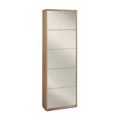 Elegante scarpiera a 5 ante con maniglia satinata Profondità 29 cm finitura Noce Stelvio / Specchio Naturale by Sarmog by CeramicStore | Lo specialista del tuo bagno