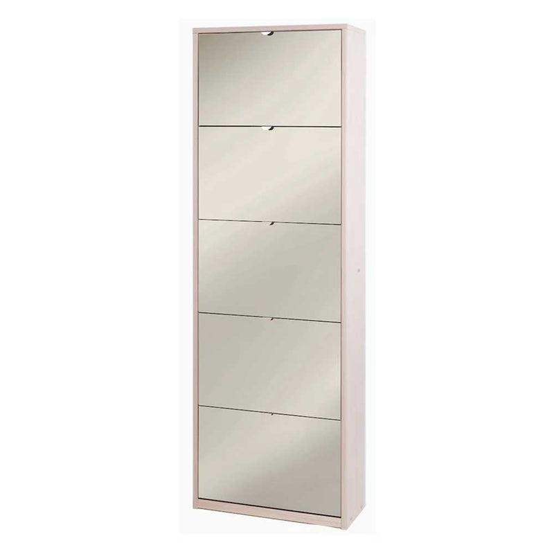 Elegante scarpiera a 5 ante con maniglia satinata Profondità 29 cm finitura Olmo Chiaro / Specchio Naturale by Sarmog by CeramicStore | Lo specialista del tuo bagno