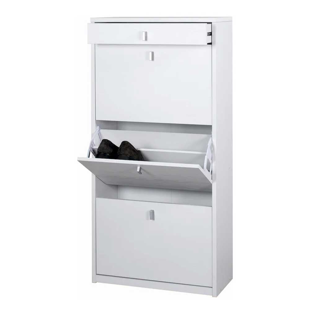 Elegante scarpiera a 3 ante + 1 Cassetto con maniglia satinata Profondità 29 cm finitura Bianco Fiammato by Sarmog by CeramicStore | Lo specialista del tuo bagno