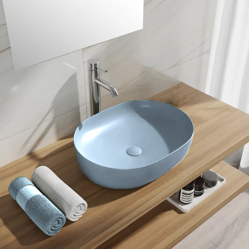 Lavabo da appoggio Slim ovale BathCore serie Viva 49x35,5 cm senza troppopieno - Celeste