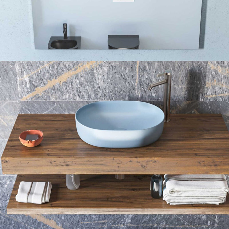 Lavabo da appoggio Slim ovale BathCore serie Viva 49x35,5 cm senza troppopieno - Celeste