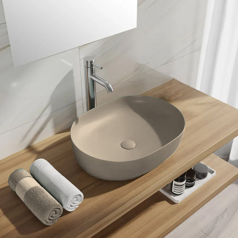 Lavabo da appoggio Slim ovale BathCore serie Viva 49x35,5 cm senza troppopieno - Tortora opaco