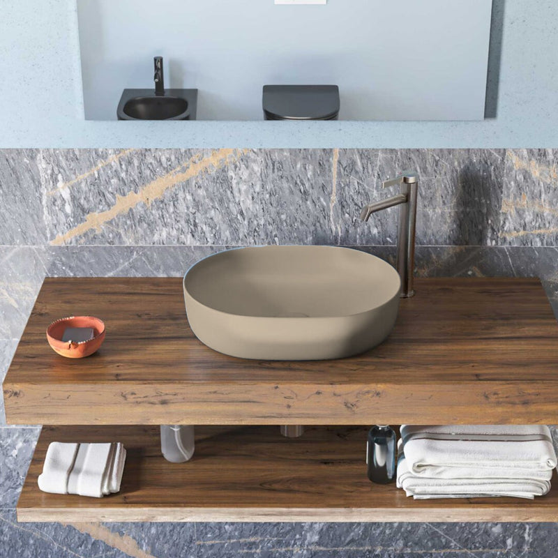 Lavabo da appoggio Slim ovale BathCore serie Viva 49x35,5 cm senza troppopieno - Tortora opaco