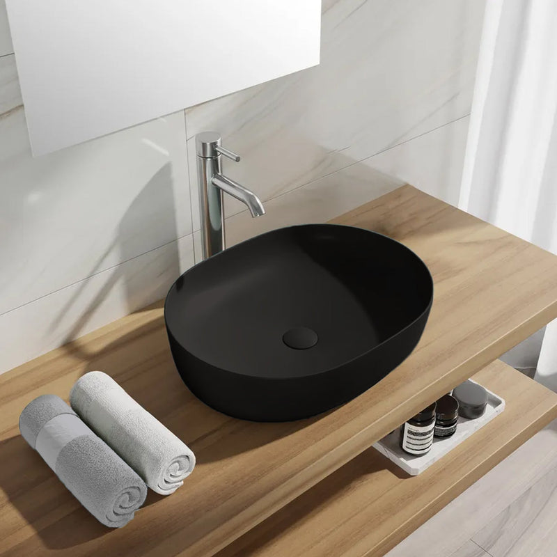 Lavabo da appoggio Slim ovale BathCore serie Viva 49x35,5 cm senza troppopieno - Nero opaco