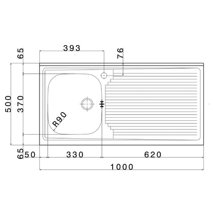 Lavello da cucina in acciaio inox con 1 vasca e sgocciolatoio a destra 100x50 cm by CeramicStore | Lo specialista del tuo bagno