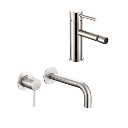 Coppia di miscelatori per lavabo ad incasso e bidet serie TriaSix in acciaio 316 spazzolato by CeramicStore | Lo specialista del tuo bagno