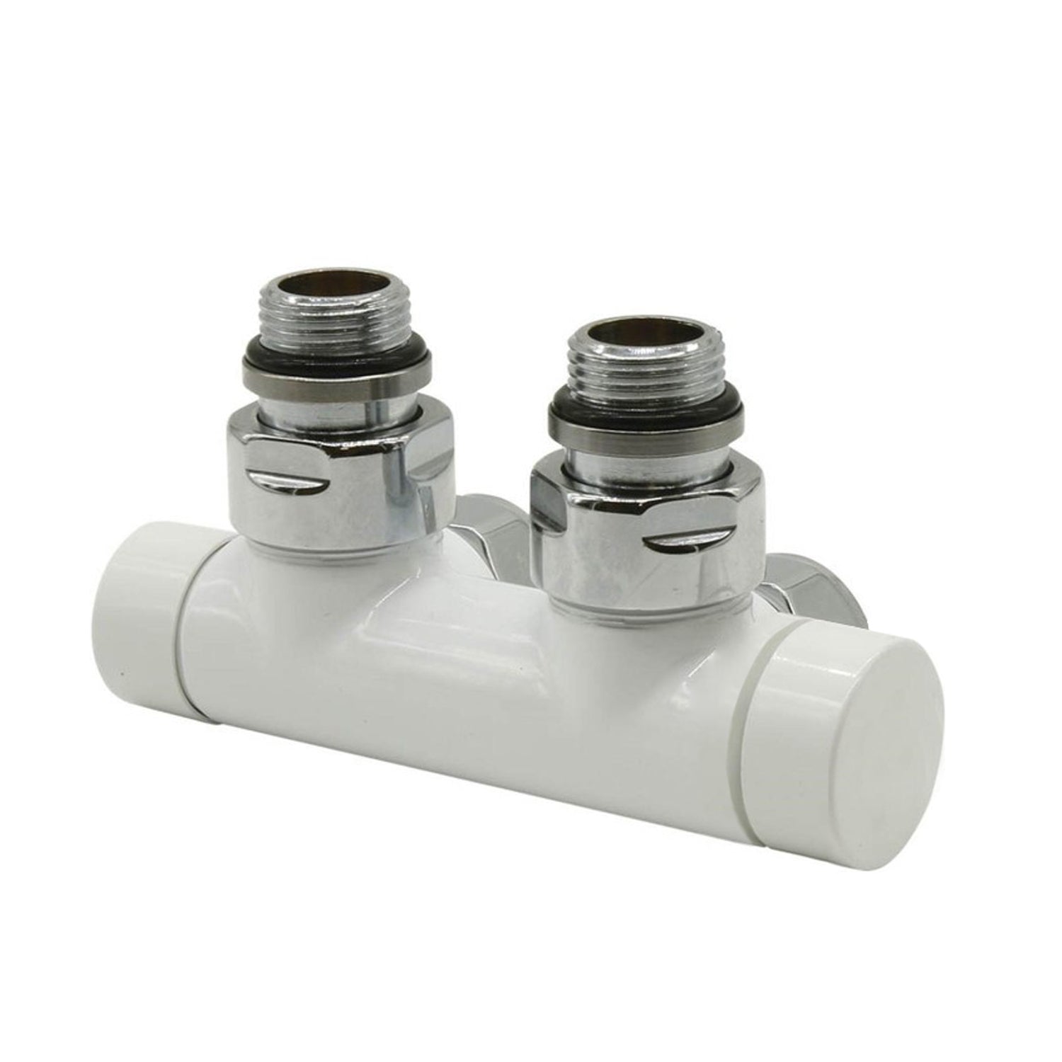 Kit Valvola e Detentore ad angolo 50 mm Finitura Bianca per termoarredo by CeramicStore | Lo specialista del tuo bagno