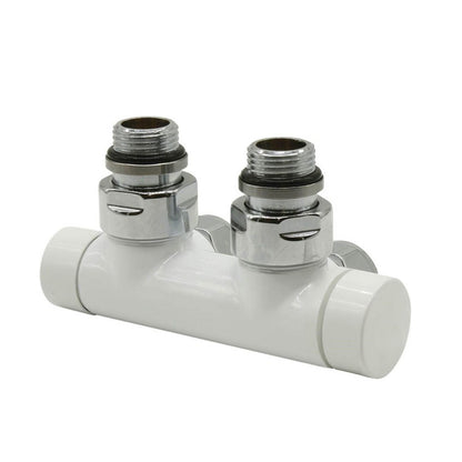 Kit Valvola e Detentore ad angolo 50 mm Finitura Bianca per termoarredo by CeramicStore | Lo specialista del tuo bagno