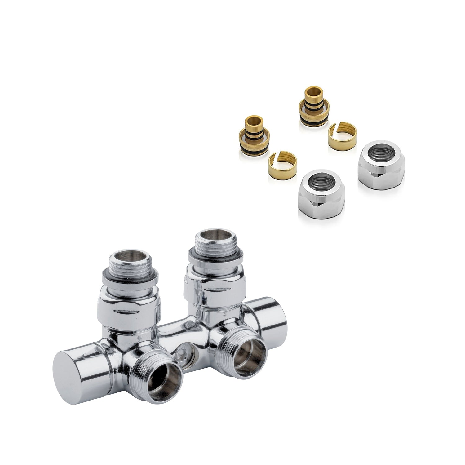 Kit valvola e detentore a squadra per connessioni 50 mm e raccordi multistrato 16x2 mm - Cromo by CeramicStore | Lo specialista del tuo bagno