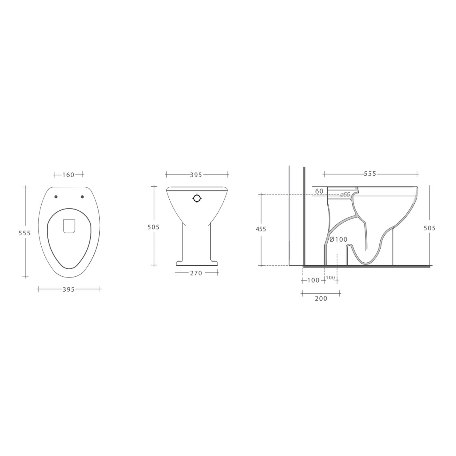 Vaso per terza età  con scarico a pavimento BathCore 55
