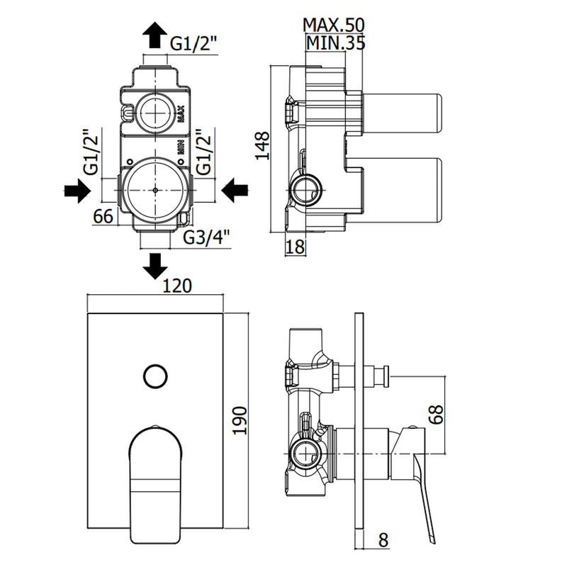 Miscelatore incasso doccia a due uscite con deviatore pneumatico modello Tilt Paffoni nero opaco by CeramicStore | Lo specialista del tuo bagno