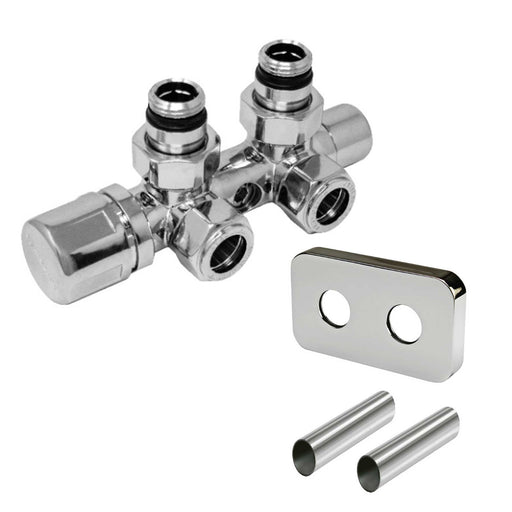 Valvola-detentore termostatizzabile per interasse 50 mm con kit copritubo cromo by CeramicStore | Lo specialista del tuo bagno