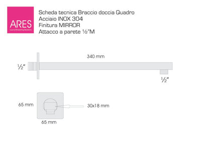 Braccio doccia quadro a parete lungo 33 cm in ottone cromo by CeramicStore | Lo specialista del tuo bagno