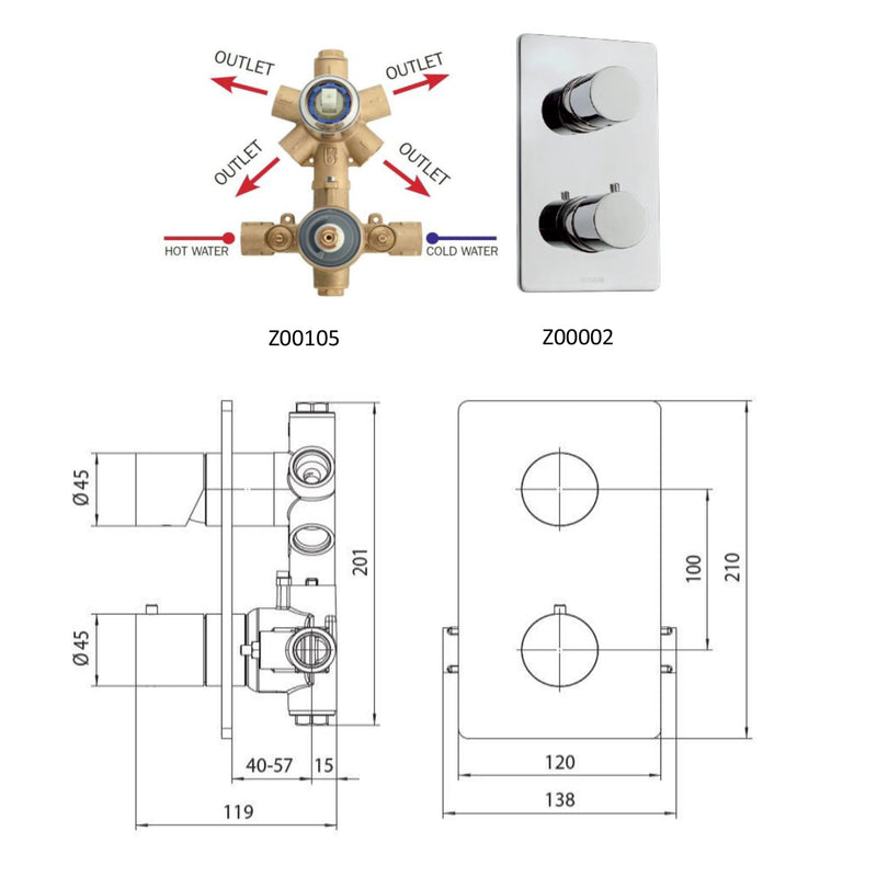 Composizione doccia Bossini Cosmo con soffione, doccetta e miscelatore termostatico 4 vie by CeramicStore | Lo specialista del tuo bagno