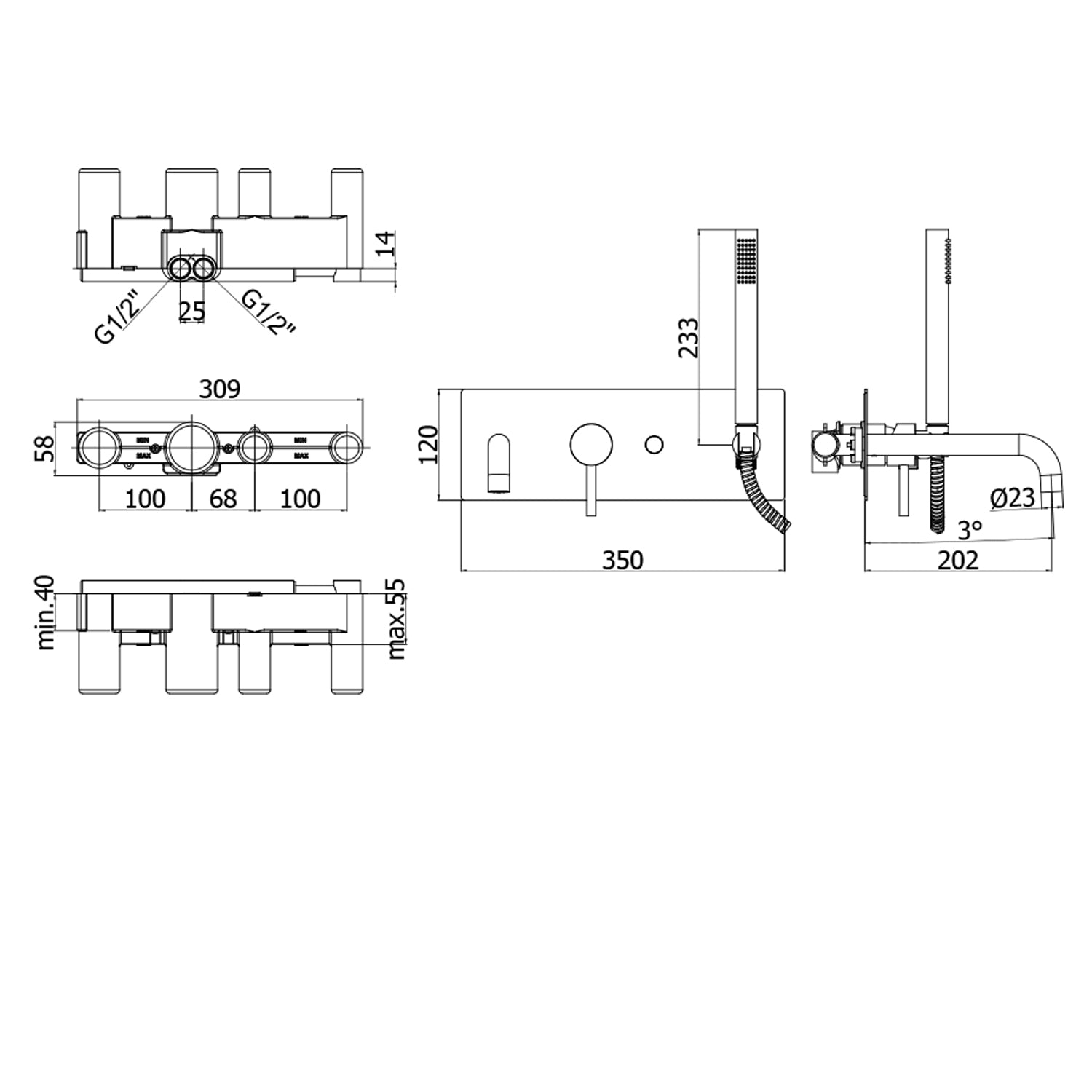 Miscelatore incasso vasca-doccia 2 uscite Paffoni Light con piastra 350x120 mm by CeramicStore | Lo specialista del tuo bagno