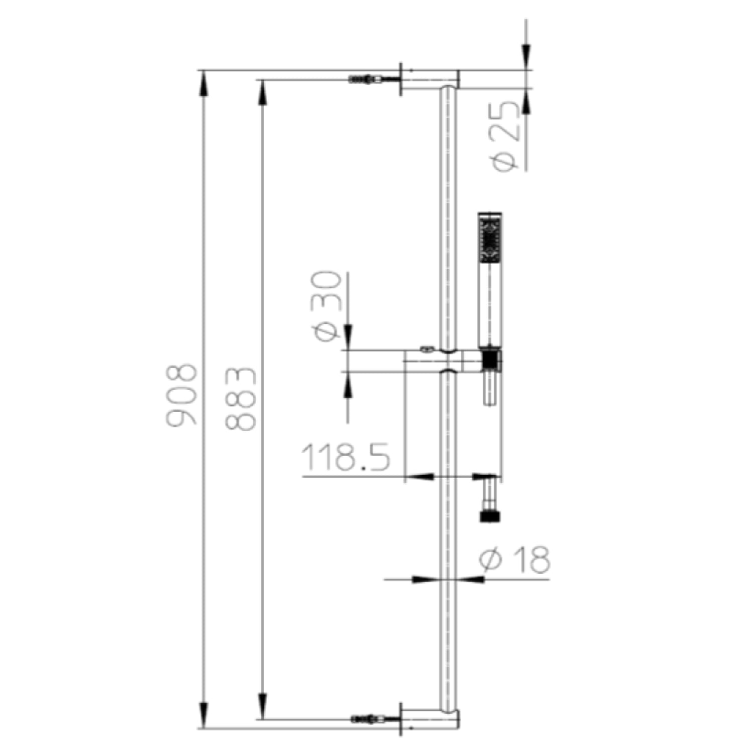 Saliscendi doccia satinato Bossini Zen Inox con asta da 90 cm by CeramicStore | Lo specialista del tuo bagno