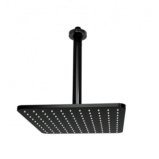 Soffione doccia quadro a soffitto Bossini Cosmo 28x28 nero opaco con braccio 300 mm by CeramicStore | Lo specialista del tuo bagno