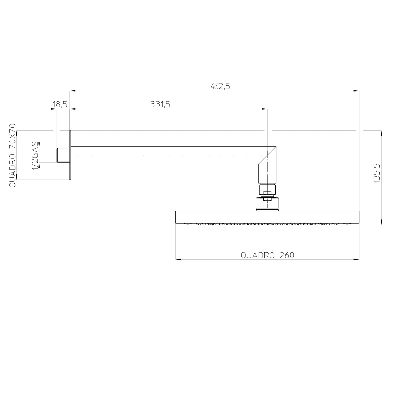 Soffione doccia quadro a parete Bossini Cosmo 26x26 nero opaco con braccio 350 mm by CeramicStore | Lo specialista del tuo bagno