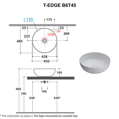 Lavabo da appoggio bianco opaco Ceramica Globo T-Edge à˜ 45 h.16 cm