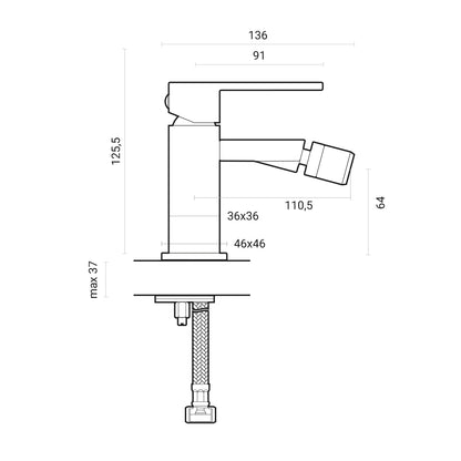 Miscelatore bidet monocomando RubiFlux Square ottone cromato con piletta di scarico click-clack by CeramicStore | Lo specialista del tuo bagno