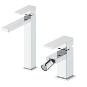Composizione RubiFlux Square con miscelatore lavabo alto+ bidet ottone cromo con pilette di scarico by CeramicStore | Lo specialista del tuo bagno