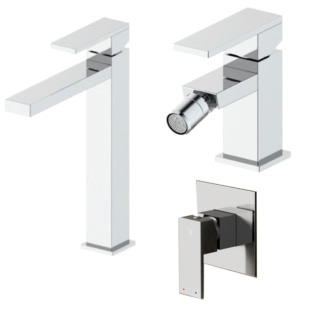 Composizione Square con miscelatore lavabo alto, bidete doccia ottone cromo by CeramicStore | Lo specialista del tuo bagno
