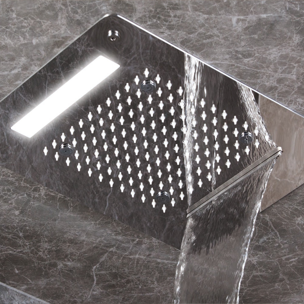 Soffione doccia rettangolare ad incasso 35x45 cm a 3 vie in acciaio inox 304 con cromoterapia by CeramicStore | Lo specialista del tuo bagno