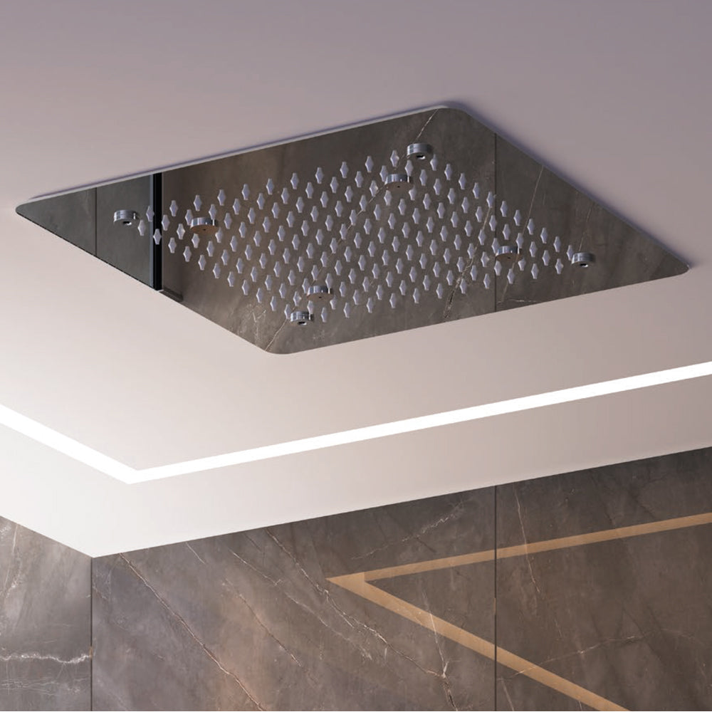 Soffione doccia quadro ad incasso 35x35 cm a 2 vie in acciaio inox 304 lucidato a specchio by CeramicStore | Lo specialista del tuo bagno