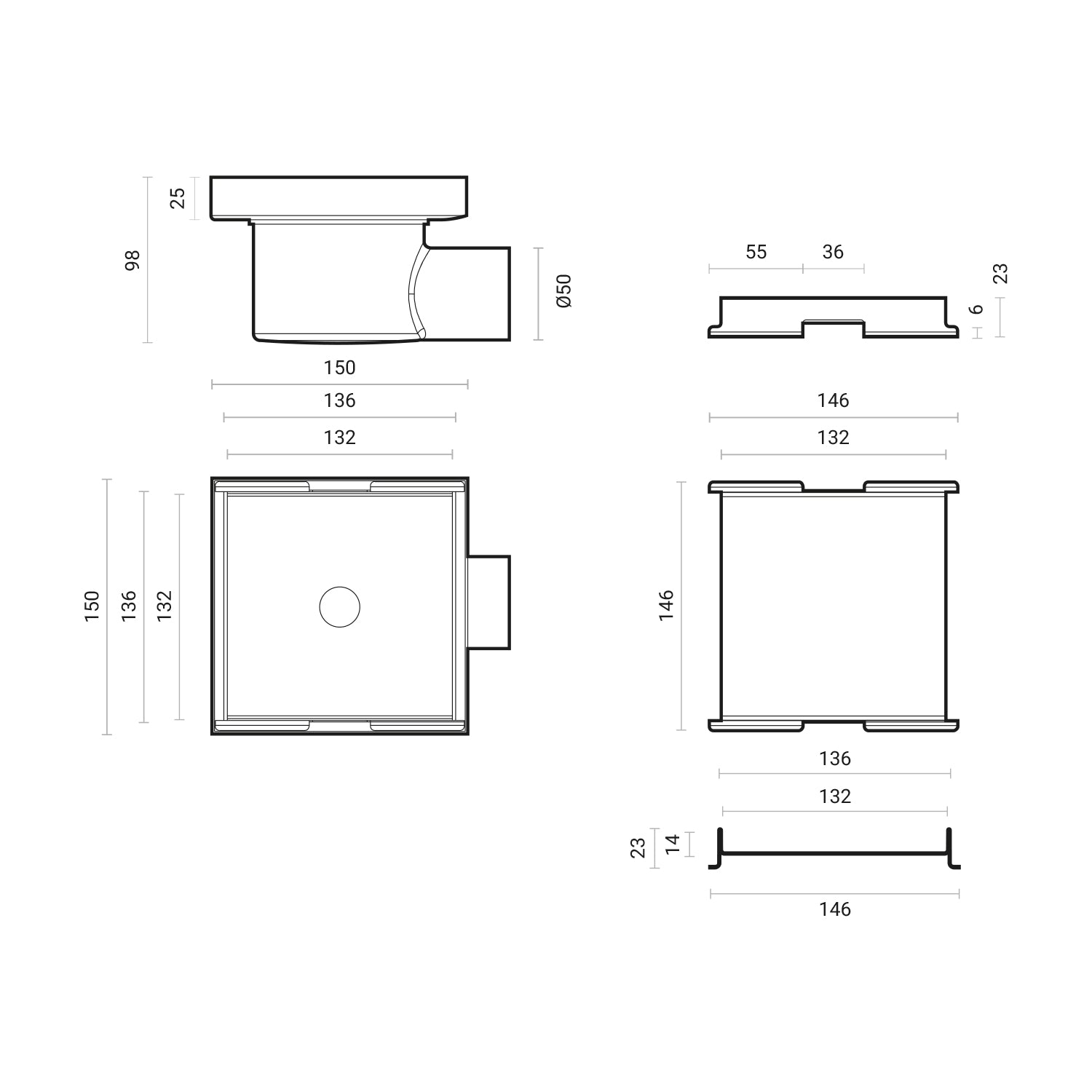 Canalina doccia incasso quadrata 15x15 cm con cover in full inox per predisposizione piastrella by CeramicStore | Lo specialista del tuo bagno