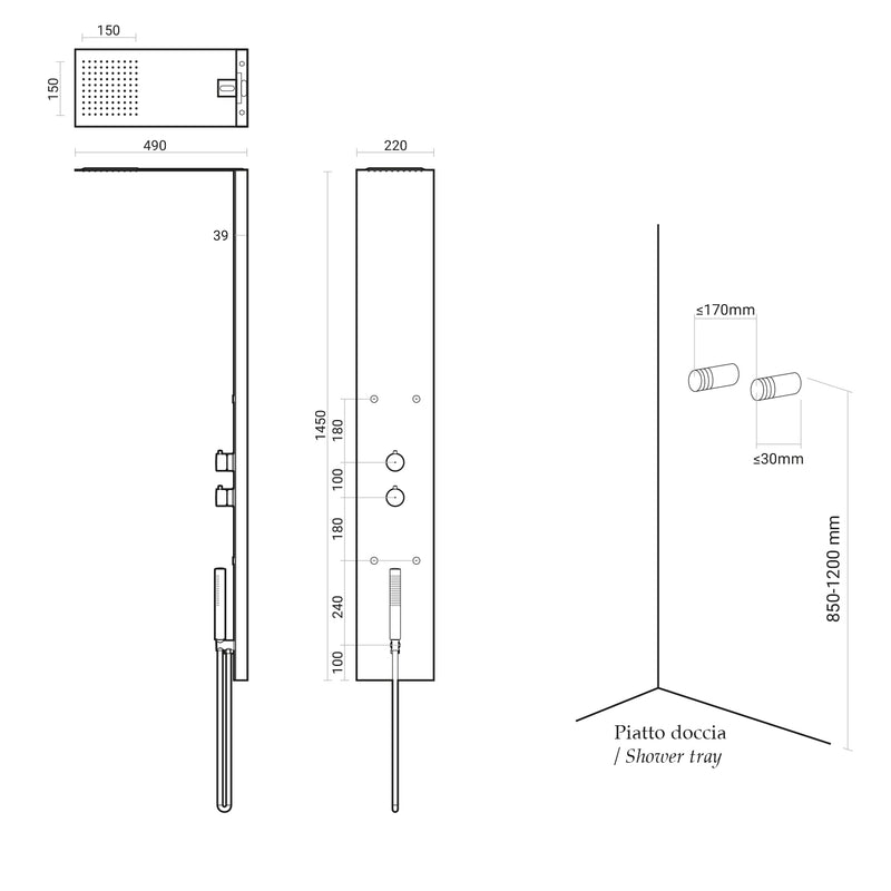 Pannello doccia multifunzionale Paris 145x49 cm acciaio spazzolato con cover bianca by CeramicStore | Lo specialista del tuo bagno