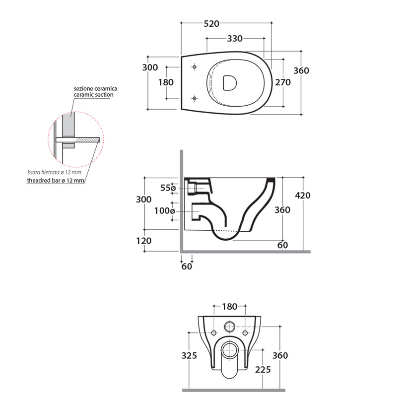 Sanitari sospesi senza brida ceramica globo Grace Wc