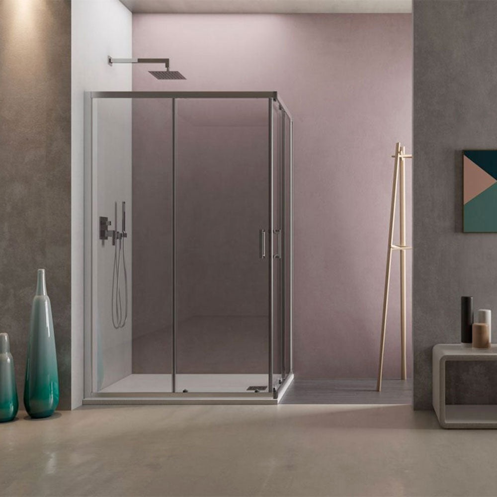 Box doccia angolare Loop 90x120 in alluminio e cristallo trasparente anticalcare Smart Clean by CeramicStore | Lo specialista del tuo bagno