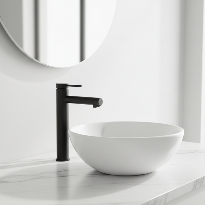 Miscelatore monocomando lavabo Alto senza scarico Nero Opaco Argo collezione Alba