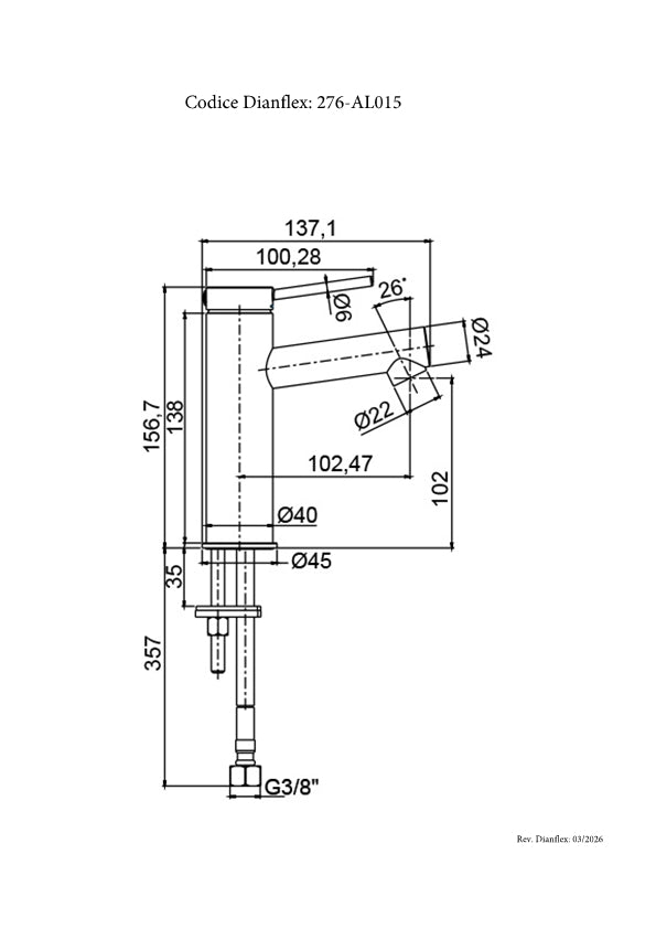 Miscelatore monocomando lavabo senza scarico cromo lucido Argo collezione Alba