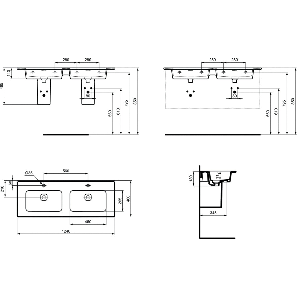 Lavabo sospeso da 120 cm con doppia vasca Ideal Standard Strada II copripiletta in ceramica by CeramicStore | Lo specialista del tuo bagno
