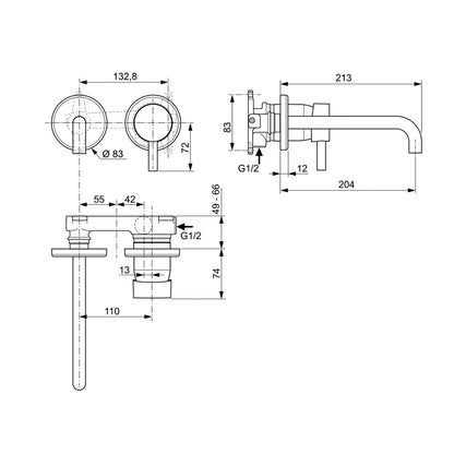 Miscelatore monocomando lavabo per installazione a parete con cartuccia da 47 mm by CeramicStore | Lo specialista del tuo bagno