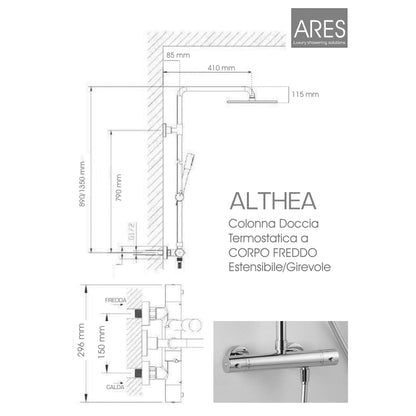 Colonna doccia termostatica Ares Althea LT con soffione quadrato 20x20 cm telescopica by CeramicStore | Lo specialista del tuo bagno