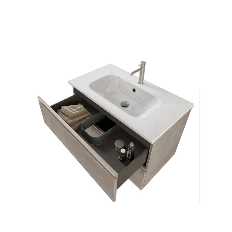 Composizione bagno sospesa Nexu 2 cassetti con lavabo specchio con lampada LED 80x50 cm grigio caldo by CeramicStore | Lo specialista del tuo bagno