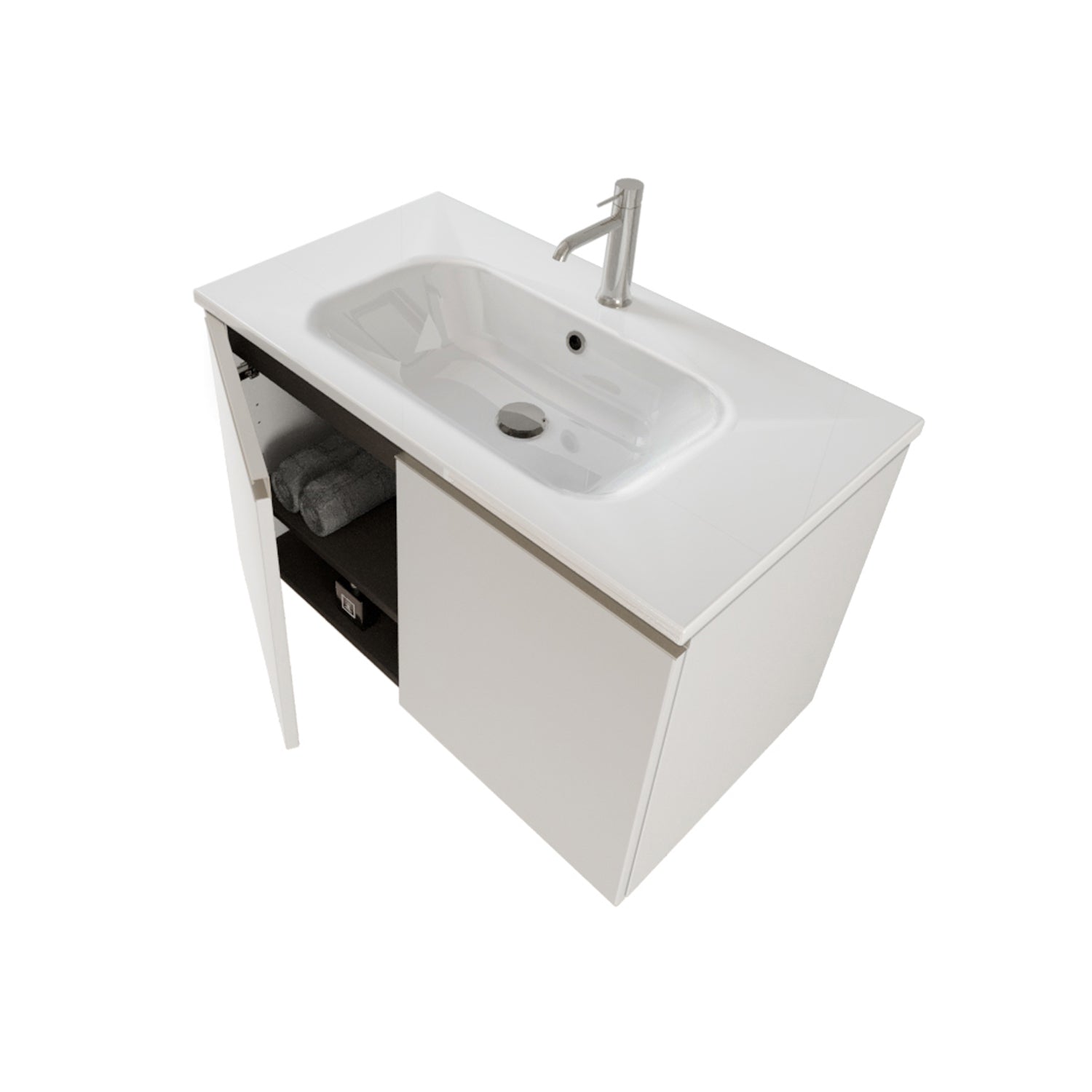 Composizione bagno sospesa Nexu 2 ante con lavabo specchio con lampada LED 80x50 cm bianco by CeramicStore | Lo specialista del tuo bagno