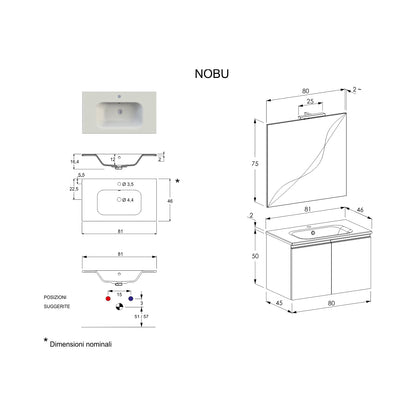 Composizione bagno sospesa Nexu 2 ante con lavabo specchio con lampada LED 80x50 cm grigio caldo by CeramicStore | Lo specialista del tuo bagno