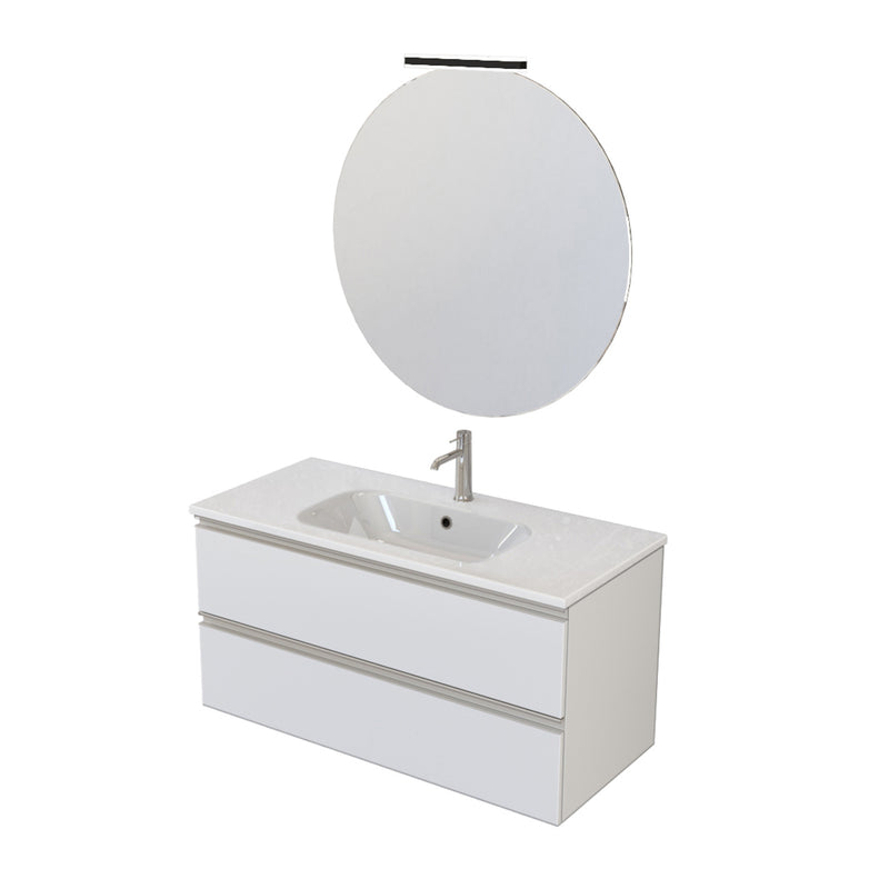 Composizione bagno sospesa Nexu 2 cassetti con lavabo specchio con lampada LED 100x50 cm bianco by CeramicStore | Lo specialista del tuo bagno