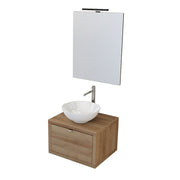 Composizione bagno sospesa Nyumba a 1 cassetto con lavabo, specchio con lampada LED 60x40 cm legno rovere by CeramicStore | Lo specialista del tuo bagno