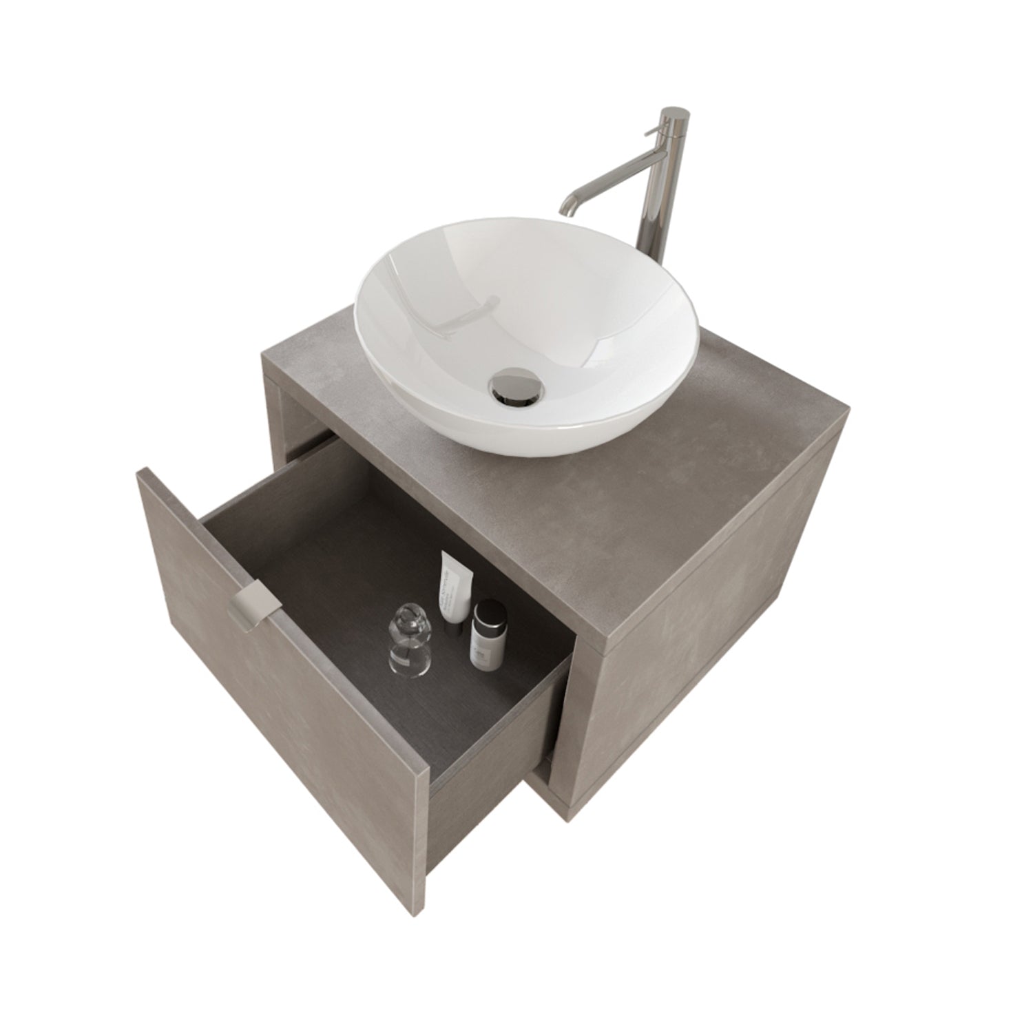 Composizione bagno sospesa Nyumba a 1 cassetto con lavabo, specchio e lampada LED 60x40 cm grigio caldo by CeramicStore | Lo specialista del tuo bagno