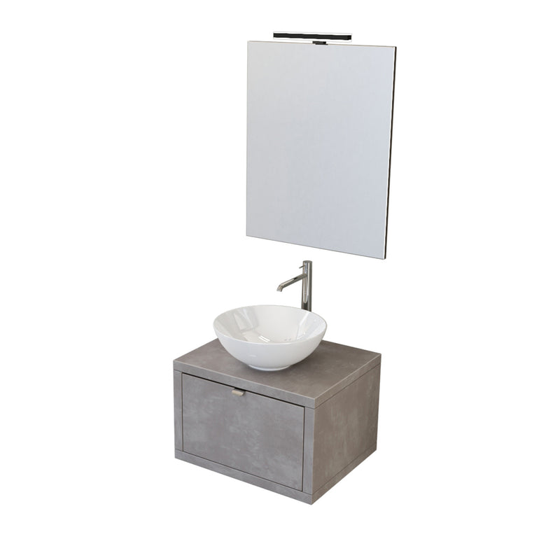 Composizione bagno sospesa Nyumba a 1 cassetto con lavabo, specchio e lampada LED 60x40 cm grigio caldo by CeramicStore | Lo specialista del tuo bagno