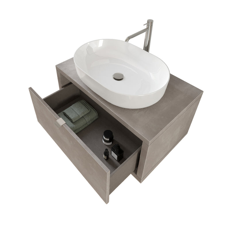 Composizione bagno sospesa Nyumba a 1 cassetto con lavabo, specchio e lampada LED 80x40 cm grigio caldo by CeramicStore | Lo specialista del tuo bagno