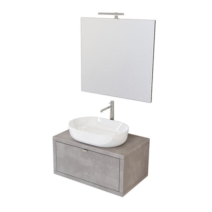 Composizione bagno sospesa Nyumba a 1 cassetto con lavabo, specchio e lampada LED 80x40 cm grigio caldo by CeramicStore | Lo specialista del tuo bagno